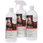 Equines Insect Control Supplements - A secure display of Global Vet Care feed-through insect control supplements and pest defense pellets on a stable storage counter